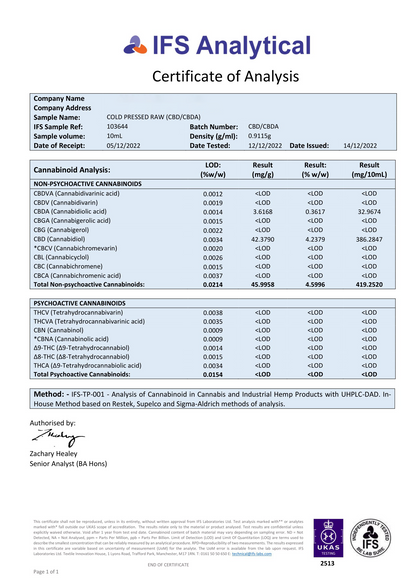 Bulk Cold Pressed Full Spectrum CBD Hemp Oil (up to 10%)