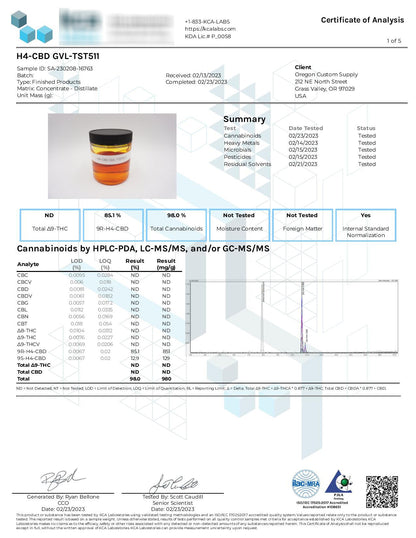 Bulk 85% American H4 CBD Distillate Wholesale UK
